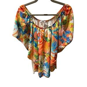 Cha Cha Vente Sz L White Cami with Attached Multicolor Chevon Like Top Layer NWT